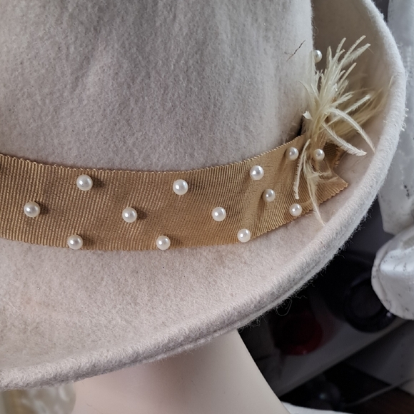 Champagne Pearl Elegance Wool Hat. Ooak main image 8